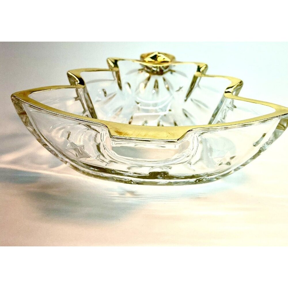 Vintage Mikasa Crystal Dish Christmas Tree With Star Gold Trim 6" Japan - Picture 3 of 10